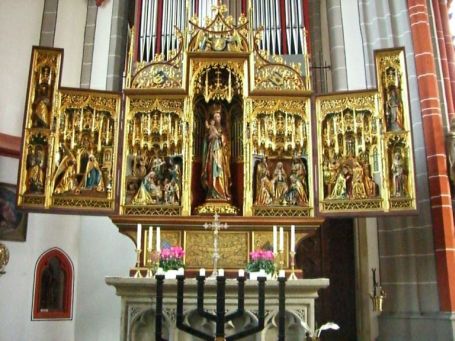 Kranenburg : Kath. Pfarr- und Wallfahrtskirche St. Peter und Paul, Marienaltar, dahinter die Orgel